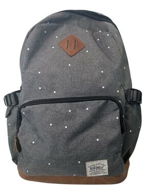 KAUKKO Gray Polka Dot Backpack Laptop Travel School Bag Red Stripe Lining